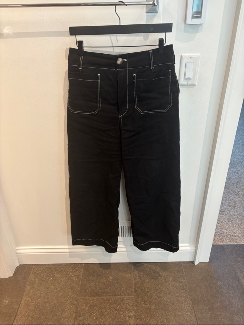 Maeve Black Pants with Subtle White Embroidery